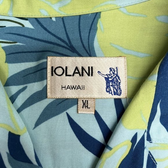 Iolani Mens Button Front Hawaiian Shirt Rayon Blue/Green Palm Trees Leaves Sz XL - Picture 3 of 5